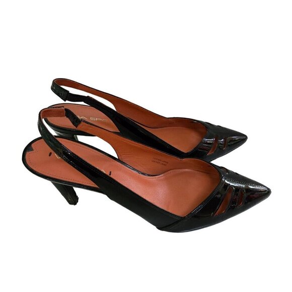 Via Spiga Gable Black Patent Leather Cut Out Point Toe Sling Back Shoes Size 9M - Picture 1 of 8
